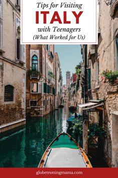 a boat traveling down a canal with the words how to travel anywhere with only a carry on bag?