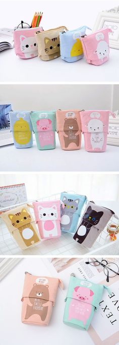 Kawaii Animal Stand-Up Foldable Pencil Case - Showcase Cute Portable Pencil Case, Playful Pencil Case With Pen Holders For Daily Use, Kawaii Multicolor Pencil Shaped Pencil Case, Kawaii Pencil Case With Pen Holders For Daily Use, Multicolor Portable Kawaii Pencil Case, Playful Portable Pencil-shaped Pencil Case, Cute Multicolor Pencil Case With Pen Holders, Cute Pencil Case For Back To School, Cute Portable Pencil Case For Storage