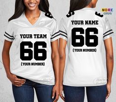 Custom Team Name Number Shirt, Customized Football Jersey Shirt, Make Your Own Jersey Shirt, Personalized Football Shirt, Women Jersey Shirt HOW TO ORDER * Please, Check and Review all Photos. * Select Your T-Shirt Color from drop down menus. *Personalization Required A) Enter Font Style: 1-14 B) Enter Text Color: C) Enter Custom Text and Number: Example 1: Country (Front), 21, Allison (Back), Gold, Font 6 Example 2: Front Country, Font 3, Gold * Choose Your Quantity as much as you want. * Click Football Number Shirts, Womens Football Jersey, Football Jersey Shirt, Football Numbers, Jersey Font, Jersey Day, Monogram Jacket, Number Shirt, Personalized Aprons