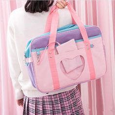 Bolsa de lona com uniforme Kawaii JK · Moda Kawaii [Japão e Coréia] · Loja online com tecnologia Storenvy Japanese School Bag, Preppy Mode, Kawaii Bags, Ita Bag, Luggage Organization, Handbag Organization, Estilo Preppy, Heart Bag, Style Preppy