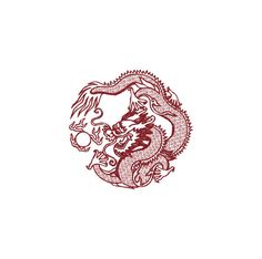 a red and white drawing of a dragon