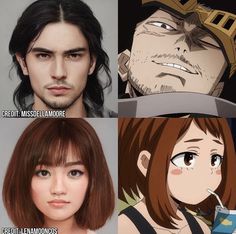 three different anime characters with the same facial expression