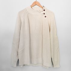 Jcrew Cotton Button Mockneck Sweater Never Worn But No Tag. Casual Crew Neck Sweater With Button Cuffs, Cotton Crew Neck Sweater With Buttons, Crew Neck Sweater With Button Closure For Layering, Casual Crew Neck Sweater With Button Closure, Crew Neck Cotton Sweater With Buttons, Cream Everyday Sweater With Buttons, Beige Crew Neck Sweater With Buttons, Cream Buttoned Everyday Sweater, White Crew Neck Sweater With Buttons