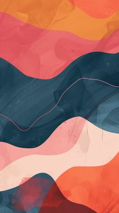 an abstract painting with wavy lines and colors