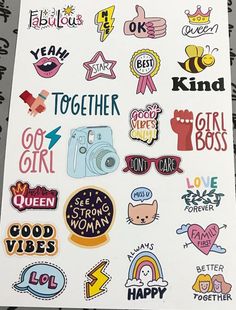 the stickers are all different colors and designs on this sheet, but there is no image to describe