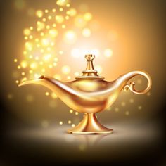 a golden oil lamp on a dark background with bokets - miscellaneous objects illustrations