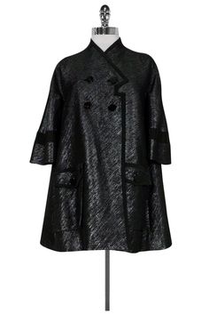 Current Boutique-Z Spoke by Zac Posen - Black Metallic Blazer Sz S Cropped Sleeves, Buy Shoes Online, Metallic Fabric, Zac Posen, Black Metallic, Zipper Detail, Black Trim, Double Breasted, Chef's Jackets