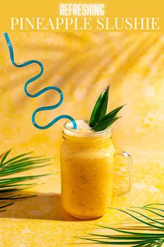 Pineapple slushie in a mason jar with a blue silly straw. Slushy Drinks, Festive Holiday Drinks, Fun Straws, Iced Tea Recipes, Sweet Escape