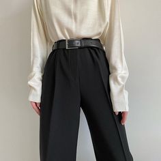 Casual High Waist Pants With Belt, Casual High-waisted Pants With Belt, Casual Workwear Pants With Belt, Spring Workwear Bottoms With Belt, Wide Leg Pants With Belt For Work, Casual Wide Leg Pants With Belt, Chic Workwear Pants With Belt, Non-stretch Wide Leg Pants For Fall Office Wear, Versatile Ankle-length Wide Leg Pants For Fall