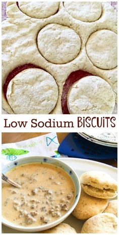 two pictures with different types of biscuits in them and the words low sodium biscuits on top