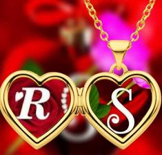 two heart shaped lockes with the letter s on them and roses in the background