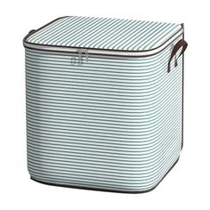 a blue and white striped storage bag