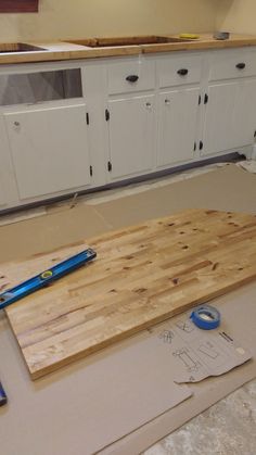 the kitchen counter is being constructed and ready to be installed