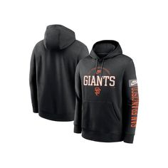 The Men's Nike Black San Francisco Giants Cooperstown Collection Splitter Club Fleece Pullover Hoodie is the perfect way to show your support for the San Francisco Giants. This midweight hoodie is made of a soft cotton and polyester blend, making it comfortable to wear all day long. The distressed screen print graphics give it a vintage look, and the front pouch pocket is perfect for storing your essentials. Whether you're cheering on the Giants at the ballpark or just relaxing at home, this hoo The Giants, San Francisco Giants, Nike Black, Men's Nike, Screen Print, Black Nikes, Vintage Look, Vintage Looks, Pocket Pouch