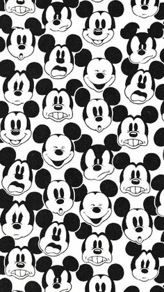 black and white mickey mouse faces with different expressions on the face, as if they were drawn