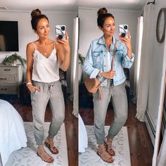 Joggers And Sandals Outfit, Black Linen Joggers Outfit, Denim Joggers Outfit Women, Denim Jogger Outfits Women, Summer Jogger Outfits, Outfit Ideas With Joggers, Linen Joggers Outfit, Denim Joggers Outfit, Pe Outfits