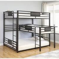 a bunk bed with two sets of mattresses on top of it in a room