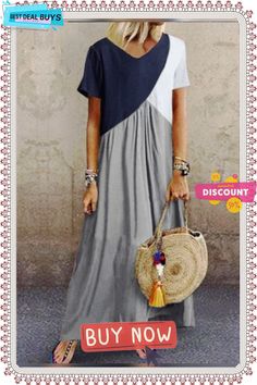 Color Block V Neck Maxi Dress Casual Gray Patchwork Dress, Gray Shift Dresses For Summer, Casual Gray A-line Midi Dress, Casual Gray Maxi Dress For Summer, Casual Gray V-neck Maxi Dress, Casual Short Sleeve Midi Dress With Patchwork, Casual Patchwork Maxi Dress For Vacation, Casual Patchwork Midi Dress With Short Sleeves, Casual Gray Summer Midi Dress