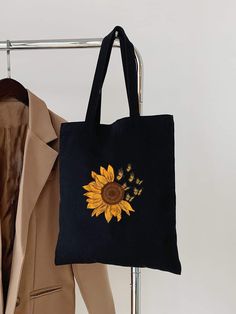 Creative Tote Bag, Painted Canvas Bags, Preppy Bags, Embroidery Bags, Tote Bag Patters, Eco Bag, Black Tote