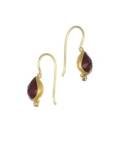 Faceted Garnet drops set in 24k yellow gold bezel with diamond detail.18k gold hook. Made in Istanbul, Turkey Garnet Earrings, Just Because Gifts, Istanbul Turkey, Garnet, Istanbul, 18k Gold, Yellow Gold, Yellow, Gold