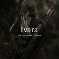 a woman with long hair holding an arrow in her hand and the words iveraa written on it