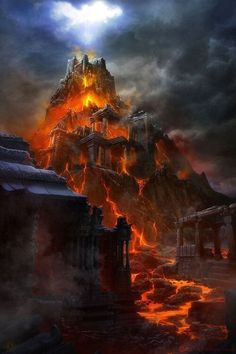 an image of a castle on fire in the sky