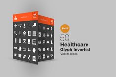 an orange and black box with the words healthcare glyph inverted icons on it