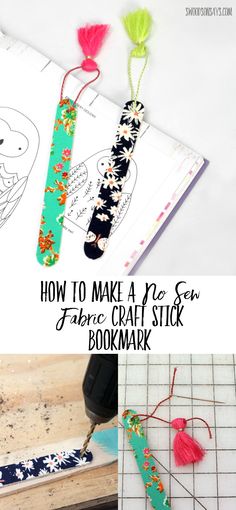 how to make a cute fabric craft stick bookmark with tassels and pom - poms