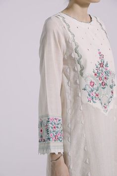 EMBROIDERED SHIRT (E0197/105/002) | ETHNIC Embroided Shirts, Kurtis Design, Eastern Wear, Salwar Neck Designs, Earth Green, Pakistani Clothes, Designer Kurti Patterns, Kurti Patterns, Good Earth