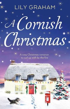 a book cover for a christmas story with a dog in front of a snowy cottage