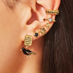 Raven bird stud statement goth earrings featuring a book with the text “Nevermore”. Butterfly backings. Black Cat Earrings, Raven Bird, Book Earrings, Goth Earrings, Multiple Ear Piercings, Bat Earrings, Wearing Jewelry, Moon Studs, Anatomical Heart