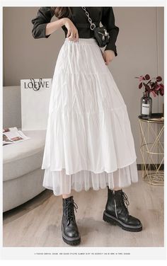 White Skirt Outfits, Long Skirt Casual, Tulle Long Skirt, White Pleated Skirt, Hallowen Costume, Pleated Long Skirt, Skirt High Waist, Pleated Skirts, Party Skirt