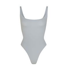 Fits Everybody Square Neck Bodysuit | Moonstone — A square neckline and low scoop back make this bodysuit a flattering base layer or everyday wardrobe item. Features a high cut leg opening and thong back that remains invisible under clothing. Grey Bodysuit, Square Neck Bodysuit, Plus Size Fits, Body Suit, Everyday Wardrobe, Recycled Fabric, High Cut, Base Layer, Square Neckline