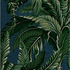 an area rug with green leaves on blue and black background, including one large leafy plant