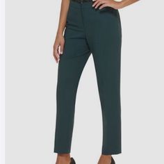 Size 10, Never Worn Green Workwear Bottoms With Welt Pockets, Green Straight Pants For Work, Tailored High Waist Work Pants, Green Straight Leg Office Pants, Green Trousers For Office, Green Ankle-length Dress Pants For Work, Green Ankle-length Workwear Bottoms, Green Ankle-length Pants For Work, Green Ankle-length Pants For Workwear