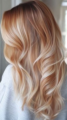 Peach Highlights, Copper Blonde Hair, Strawberry Blonde Highlights, Red Blonde Hair, Strawberry Blonde Hair Color, Copper Hair Color, Strawberry Blonde Hair, Balayage Hair Blonde