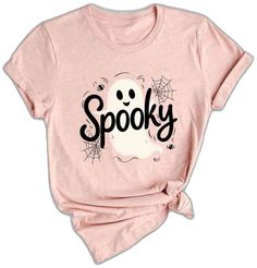 Trendy Halloween Short Sleeve T-shirt, Spooky Crew Neck Shirt With Letter Print, Spooky Short Sleeve Shirt With Letter Print, Halloween Skull Print Short Sleeve Shirt, Trendy Halloween Crew Neck T-shirt, Spooky Halloween Top With Letter Print, Spooky Custom Print Short Sleeve Tops, Trendy Halloween T-shirt With Cartoon Print, Trendy Halloween Graphic T-shirt