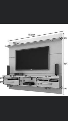 an image of a tv mounted on the wall with other parts labeled in black and white