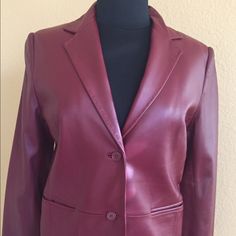 Size 10 Leather Jacket. Pretty Wine Color. Formal Burgundy Blazer For Fall, Burgundy Leather Jacket For Work, Fitted Red Leather Jacket For Work, Fitted Burgundy Leather Jacket For Work, Red Fitted Leather Jacket For Formal Occasions, Formal Red Fitted Leather Jacket, Classic Fitted Burgundy Leather Jacket, Fall Burgundy Office Blazer, Fall Office Burgundy Blazer