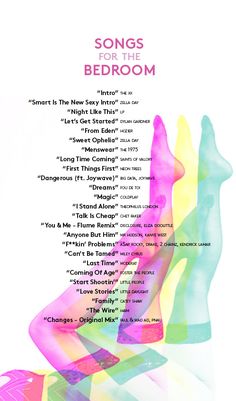 a poster with the words songs for the bedroom on it