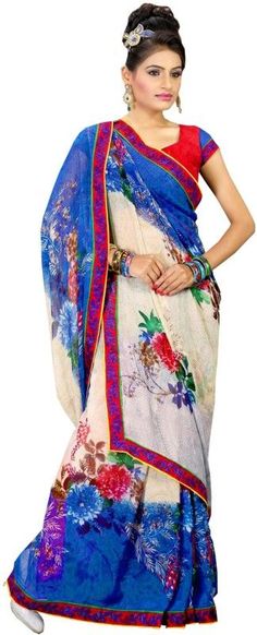 Khoobee Presents Blue,Multi Color Printed Georgette Saree With Unstitched Bhagalpuri Blouse Piece. Having Absolute Great Designs. Charming Color Combination Makes It More Able. Ideal For Parties And Festivals.