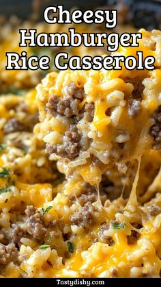 Easy Cheesy Hamburger Rice Casserole Recipe Ground Beef Rice Cheese Recipes, Beef With Rice Recipes, Recipes With Mushroom Soup, Ground Beef And Rice Recipes, Minced Beef Recipes Easy, Hamburger Rice Casserole, Hamburger Rice, Rice Casserole Recipes, Hamburger Casserole