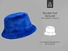 the bucket hat is blue and has a large brim