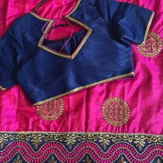 Pink And Navy Blue Combination Party Wear Saree Never Worn. Does Not Come With A Blouse. Pink Blue Blouse Designs, Pink Saree Blue Blouse Aari Work, Pink Saree Blue Blouse Designs, Dark Blue Saree With Pink Blouse, Blue With Pink Silk Saree, Pink Blouse Designs, Navy Blue Saree, Navy Blue Blouse, Blue Saree