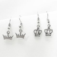 Earrings Crown Queen Princess King Royal Boho Glam Silver Tone 2 Pack Handmade With Love By Me. No Flaws, No Returns. Silver Tone Charms On Hypoallergenic Earring Wires. [Earrings Crown Queen Princess King Royal Boho Glam Silver Tone 2 Pack Preppy Gift Present Tiara Regency Victorian] Stone Earrings Studs, Crown Queen, Preppy Gifts, Bamboo Hoop Earrings, Queen Princess, Angel Earrings, Earring Wires, Retro Earring, Boho Glam