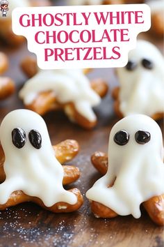 some white chocolate pretzels with ghost faces on them