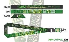 the lanyard strap is green and has white letters on it, along with words that read