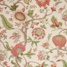 an old wallpaper with flowers and leaves on white background, showing the design in red