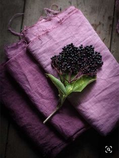 a purple cloth with some black berries on it