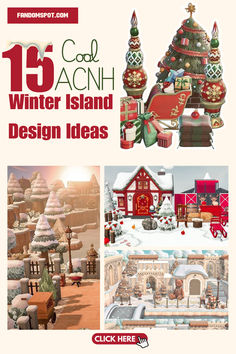 an advertisement for the winter island design ideas contest, with images of houses and trees